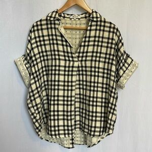 Madewell Women Top Size S Courier Button Back Shirt Double Faced Plaid Black EUC